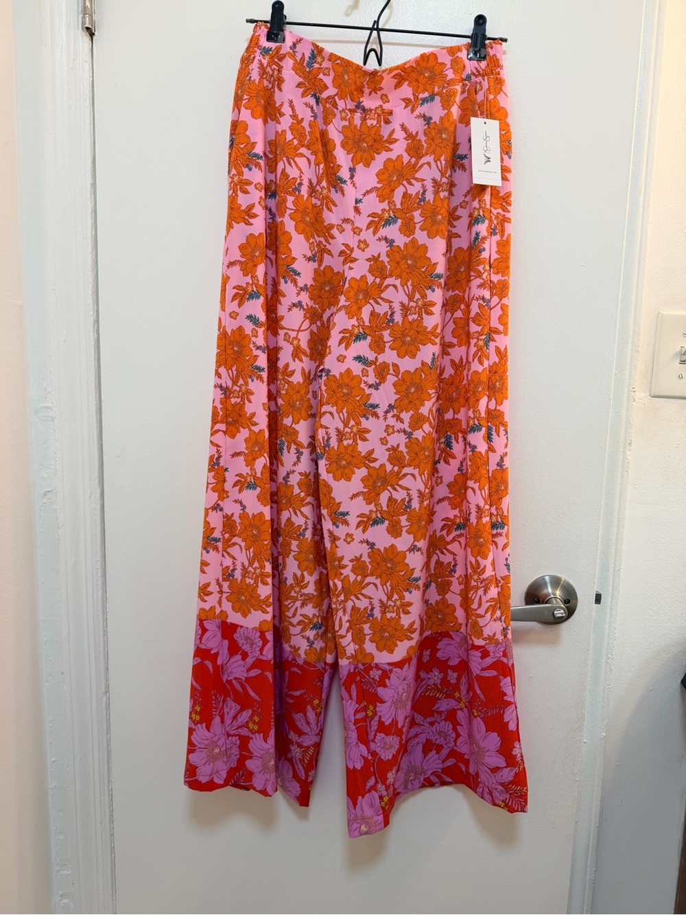 Jessica Simpson Pink Floral Pants with Bold Orange Print